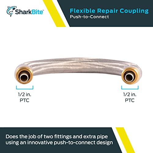SharkBite 1/2 x 18 Inch Flexible Repair Coupling Hose, Push To Connect Brass Plumbing Fitting, PEX Pipe, Copper, CPVC, PE-RT, HDPE, U3008FLEX18LF - size: 1/2 in. x 1/2 in. x 18 in., style: SharkBite