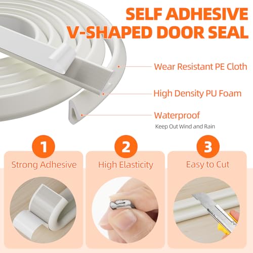 9.8 Ft White V Shape Weather Stripping Door Seal for 0.24"-0.37" Gaps