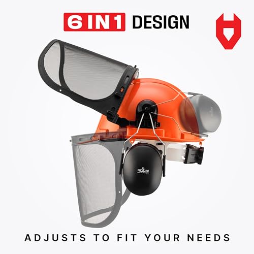 NoCry 6-in-1 Industrial Chainsaw Helmet with Face Shield and Ear Muffs — Mesh & Clear Plastic Visors Included — ANSI Z89.1 Certified — Adjustable Headgear — Ideal for Forestry and Arborist Work - style: Original