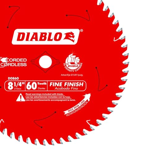 Diablo Fine Finish Saw Blade - 8-1/4 in Diameter, 60 ATB Teeth - size: 8-1/2" Dia x 60T x 5/8" Arbor, style: Fine Finish