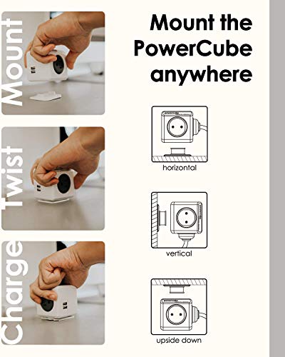 Allocacoc PowerCube Extended 4 Outlets 2USB, 5ft Power Strip Surge Protector 1875W 15A 125V 14AWG, No Blockage, Mounting Dock, Heavy Duty Travel Home Office Dorm Cruise Compact Space Saving, ETL - color: Red