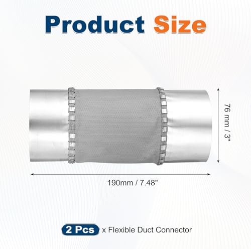 Flexible Duct Connector 3" Galvanized Steel Male Fit Silver 2Pcs - size: 3 Inch