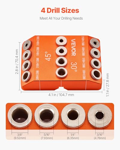 VEVOR Drill Guide, 30/45/ 90 Degree Angle 4 Sizes Portable Precision Drilling Guide Jig, for Drilling Angled or Horizontal Holes, Aluminum Alloy, for Deck Cable Railing Wood Post Stair Handrail - size: Pro, style: Drill Guide