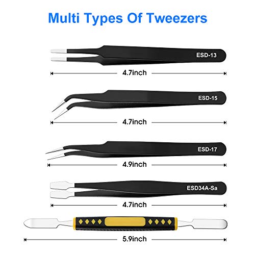 10 Piece Precision Tweezers Set, ESD Stainless Steel for Electronics Repair