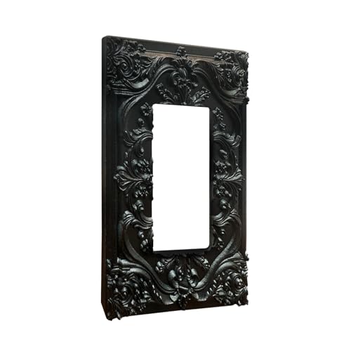 Decorative Outlet Covers Black Flower Elegant 3D Floral Embossed 1 Gang Rocker Light Switch Cover Plate Single Decora Light Switch Covers Wall Plate Faceplate for Bedroom Home Decor - color: Black, size: 1-Gang Rocker/5 x 3 IN