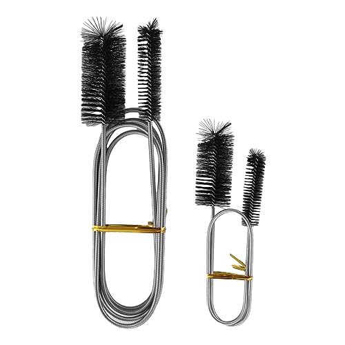 2pcs Flexible Long Drain Brush Set, Hose Pipe Stainless Steel Nylon Bristles Brushes with Dual Heads Tube Cleaner Brush for Kitchen, Sink, Drain Pipe, and Pipe Cleaning Tool - color: Black