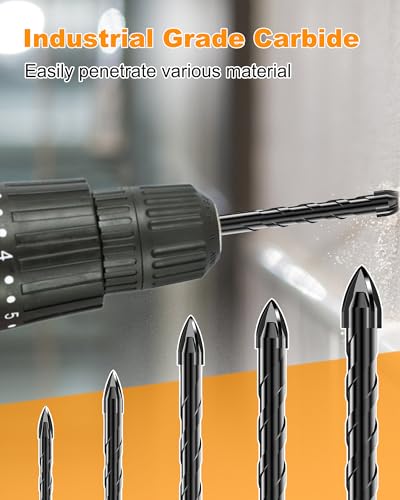 5Pcs Cross-Tip Masonry Drill Bit Set & Concrete Drill Bit Set, 3/16"-1/2" - size: 5 pcs 3/16"-1/2" Masonry Drill Bits