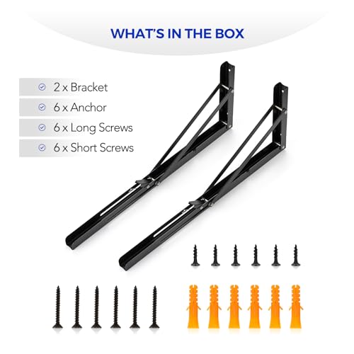 Ravinte Matte Black Folding Shelf Brackets, 18 Inch, 2 Pack - size: 18 Inch