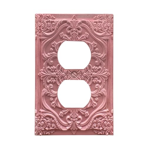 Decorative Outlet Covers Pink Flower Elegant 3D Floral Embossed 1 Gang Duplex Light Switch Cover Plate Unique Wall Plate Electrical Switch Plate Covers for Bedroom Home Decor - color: Pink, size: 1-Gang Duplex Outlet/ 5 x 3 IN