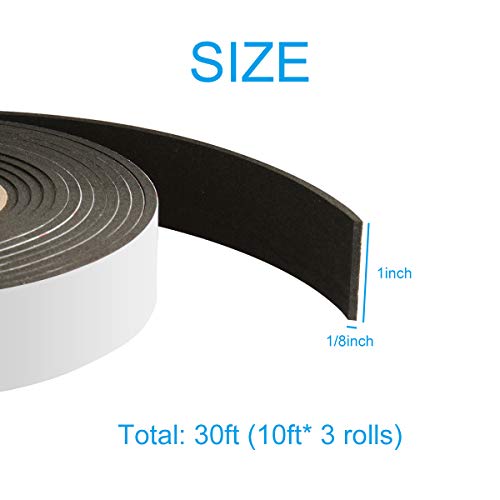 Foam Tape Weather Stripping Window Seal,1"Wx1/8"T High Density Seal Strip,Adhesive Closed Cell Weather Strip(Total 30FT,Black) - size: 1"W x 1/8"T x 30FT