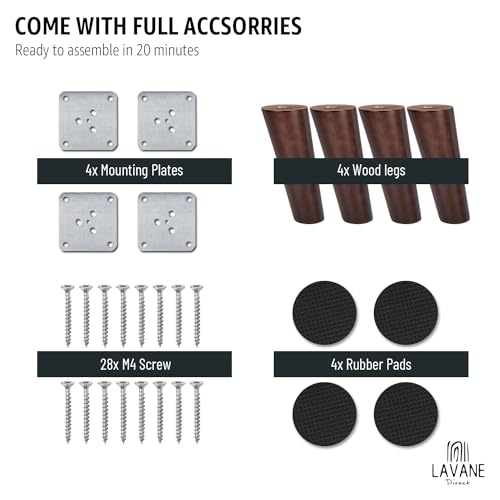 La Vane 8 inch / 20cm Wooden Furniture Legs, 4PCS Soild Wood Oblique Tapered Walnut Replacement Feet with Mounting Plate for Couch Sofa Cabinet TV Stand Armchair - color: Walnut, size: 8"/20cm