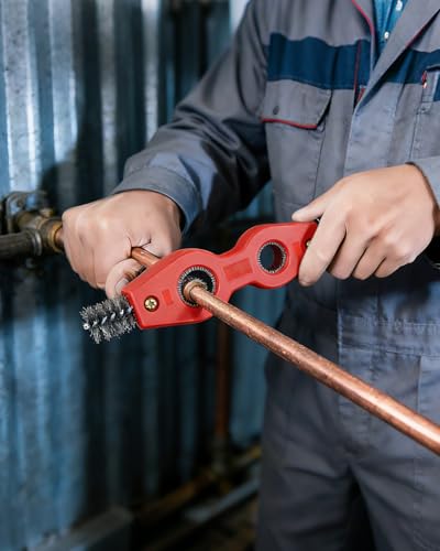 4-in-1 Copper Pipe Cleaner, Fits 1/2", 5/8", 3/4" & 7/8" Pipes, Stainless Steel Inner & Outer Thread Brush for Plumbing, Brazing, Soldering (Red) - color: Red