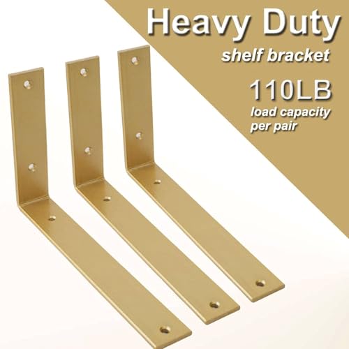 Shelf Brackets 10 Inch Wall L Brackets 8PCS Heavy Duty for Shelves Metal Gold Rustic Industrial Brackets for DIY Opening Shelves Project Hardware Included - size: 10 Inch, style: Gold-8 Pack