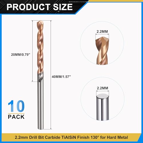 PATIKIL 2.2mm Drill Bit Carbide for Stainless Steel Hard Metal 130° 10 Pack - size: 2.2mm