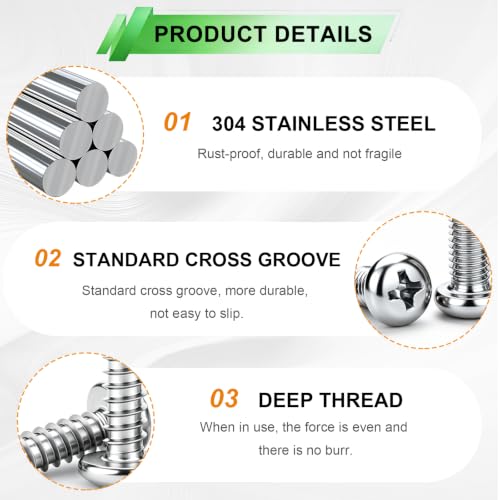 680PCS Wood Screws Assortment Kit,304 Stainless Steel Pan Head Screws, #4#6#8#10#12 Sheet Metal Screws Length 1/4" to 1-1/2",Self Tapping Screws Set - size: 681PCS-SV