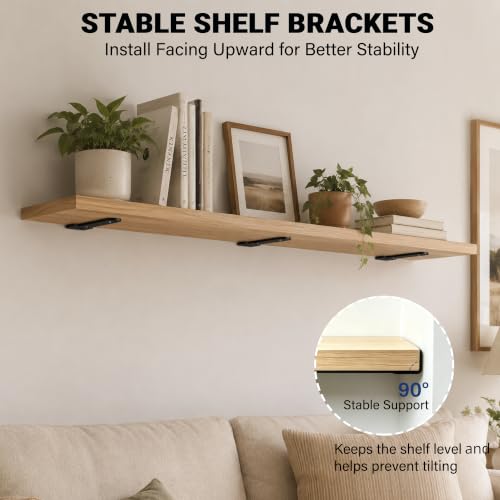 4 Pack Floating Shelf Brackets 8 Inch Black Metal Hidden L Supports - size: 4 Pack