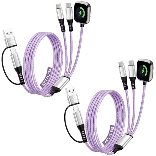 3 in 2 Multi Charging Cable Cord for iPhone Watch Charger/iPhone 17-8 Cable - color: Violet, size: 2Pack5FT