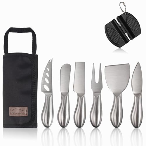 6-Piece Cheese Knife Set, Premium Stainless Steel, Storage Bag - color: Metal Silver