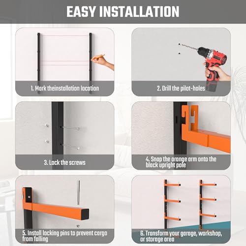 Lumber Storage Rack Wall Mount, Metal 8-Level Wood Storage Rack - size: B-4 Pack