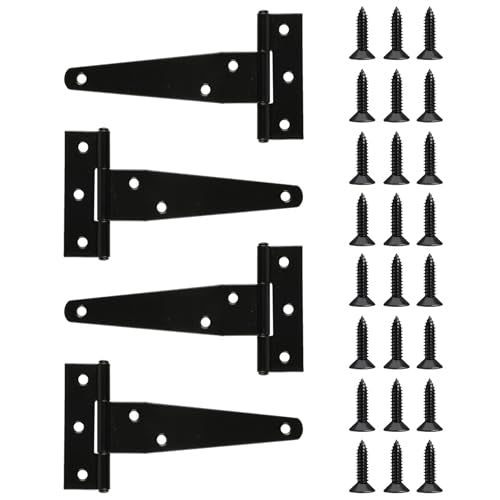 T Strap Hinges Heavy Duty, Shed Door Gate Hinges(Black) (4, 4 Pcs *4 inch) - size: 4 Pcs *4 inch