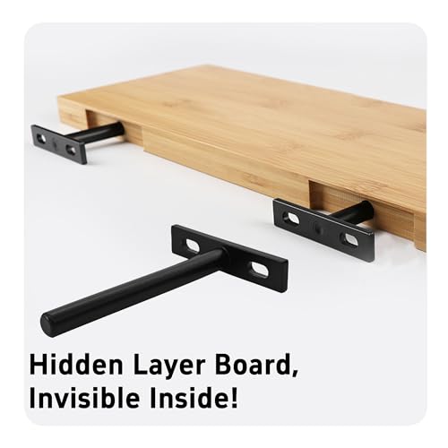 4Pcs 4 Inch Black Floating Shelf Brackets, Heavy Duty Hidden Shelf Supports, Concealed Blind Shelf Support for Wood Shelves DIY Home Decor, Includes Screws and Wall Plugs - size: 4 Inch