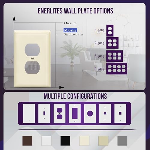 ENERLITES Mid-Size Duplex Outlet Covers Wall Plate, 1 Pack, Light Almond - color: Light Almond, size: Mid-Size