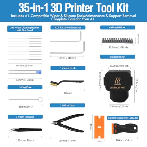 35Pcs 3D Printer Tool Kit for Bambu Lab A1 Maintenance & Cleaning - size: for A1