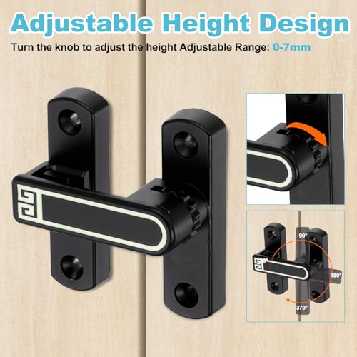 uxcell 2Pcs Barn Door Lock, Zinc Alloy 90/180 Degree Flip Gate Latches, Adjustable Security Sliding Door Latch Lock with Screws for Cabinet, Window, Garden, Black Night Light with Sticker - color: Black(Night Light)