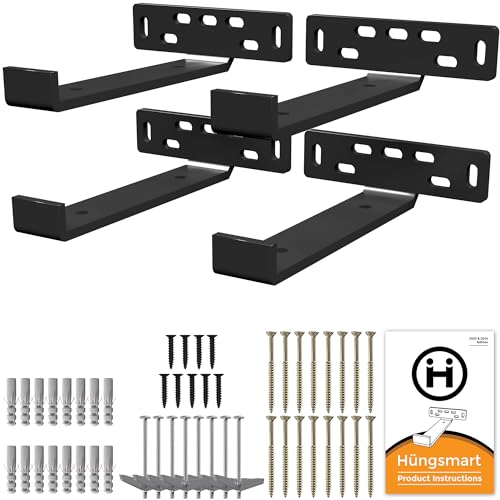 4-Pack J-Shape Heavy Duty Floating Shelves Brackets - Black, 7.25"L x 5"W x 1.25"H, Q253 Steel, Wall Mount - color: Black, size: 7.25 inch - J Shape