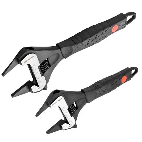 MAXPOWER Slim Adjustable Wrench Set, 6" & 10" Wide Jaw Opening, Dual Scale With Metric and SAE Plumbing Wrenches, Deep Jaw With Soft Grip Handle - size: 6" 10"
