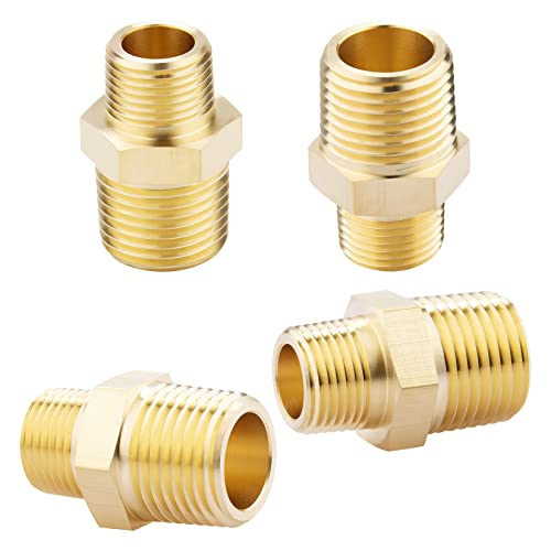 KOOTANS 1/2 NPT x 3/8 NPT Male Solid Brass Hex Nipples,4 PACK - size: 1/2 NPT x 3/8 NPT (O.D x O.D: 3/4'' x 5/8'')