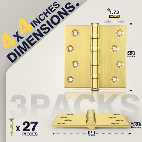 KOLET Ball Bearing Door Hinges, 4 x 4 Inches, Brushed Gold, 3 Pack - color: Gold, size: 3 Pack