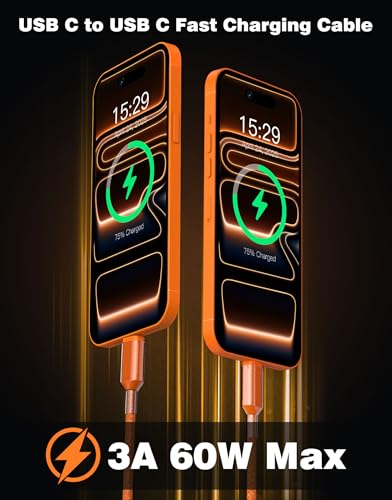 iMangoo 60W USB C to USB C Braided Cable for Car Play 3ft Orange - size: 3FT/1M