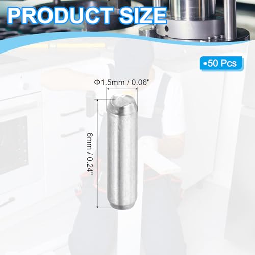 PATIKIL 50pcs Dowel Pins M1.5 x 6mm Stainless Steel Round Chamfered Head Shelf Support Peg Pin Rod for Support Shelves Furniture Device - size: M1.5 x 6mm