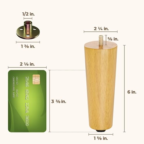 Yes4All 6 Inches Round Natural Solid Wood Furniture Legs Set of 4, Heavy Duty 800 Lbs Capacity Furniture Legs with Leveler, Replacement Legs for Furniture, Couch, Sofa, Dresser, Ottoman - color: Round Natural, size: 6 inch