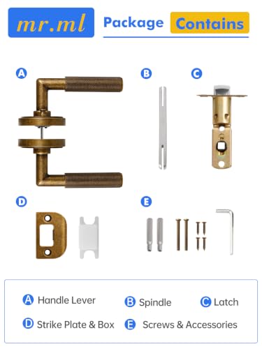 Knurled Door Lever Antique Brass Retro Privacy Door Handle, 1 Pack - color: Antique Brass Retro