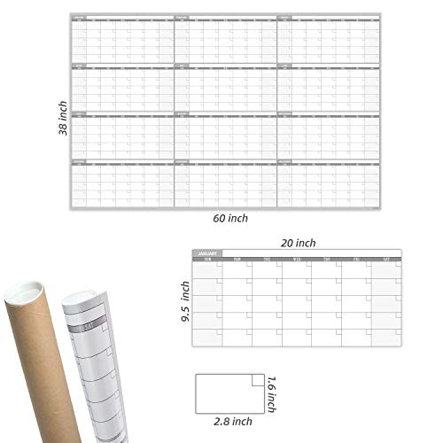 Large Dry Erase Wall Calendar - 60“ x 38" Undated Blank Yearly Planner - Giant Whiteboard 12 Month Poster - Premium Laminated Calendar for Classroom, Office, Project & Family Schedule - size: 60"x38"Yearly