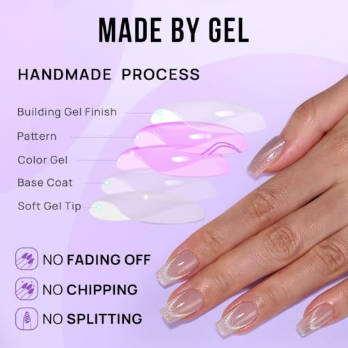 BTArtbox Press On Nails, Milky Way, Short Coffin, Cat Eye French, 32Ct - color: A1-Milky Way