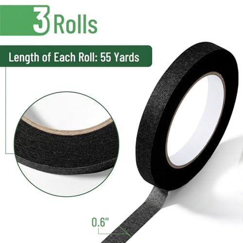 Mr. Pen- Black Masking Tape, 0.6 Inch Wide, 3 Rolls, 3 x 55 Yards, Black - color: Black