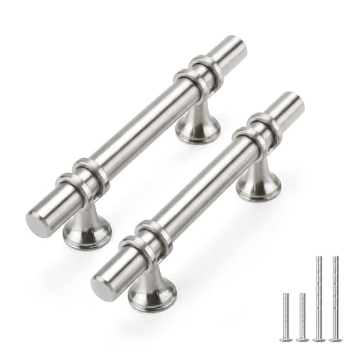 Rergy 10 Pack 3 Inch Hole Center Brushed Nickel Cabinet Pulls Kitchen Pulls - color: Brushed Nickel, size: 3in Hole Center(76mm)