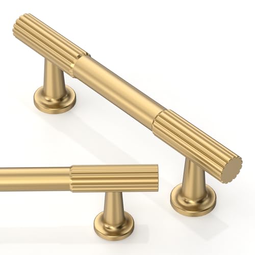 10 Pack Brushed Brass Cabinet Pulls 3 Inch(76mm) Kitchen Cabinet Handles Solid Zinc Alloy Cabinet Hardware Drawer Pulls - color: Brushed Brass, size: 3" Hole Center