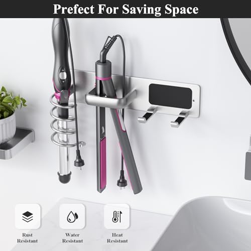 Tindbea Hair Dryer Holder Wall Mount Aluminum Alloy Hot Tools Organizer - color: Silver