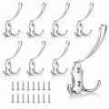 8 Pack Large Coat Hooks, Heavy Duty Three Prong Silver Metal Wall Hooks - color: Silver, size: 8PCS
