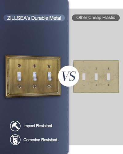 Switch Plates Outlet Covers, 2-Pack Antique Brass Metal Wall Plates - color: Antique Brass, size: 3 Toggle 2PK