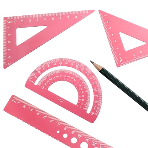 4 Pcs Triangular Ruler Set, Aluminum Alloy, Pink - color: Pink