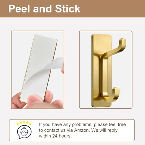 pickpiff 12 Pack Stick-on Hooks Strong 13LB for Coat & Towel, Brushed Gold - color: Gold, size: 12 Pack