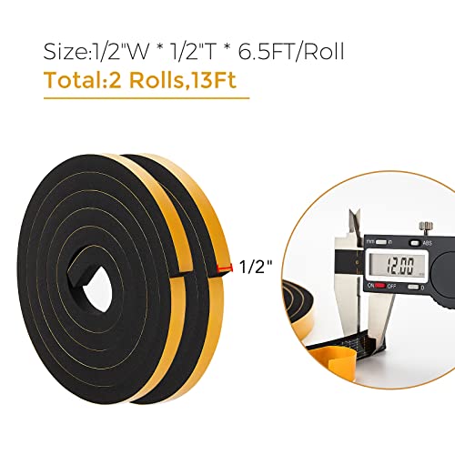 Ravinte Weather Stripping Door Seal, 1/2 x 1/2 Adhesive Foam Tape, 13 FT - color: Black, size: 1/2In x 1/2In x 13Ft