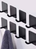 Adhesive Towel Hooks for Bathrooms, 8 Piece Towel Hooks for Hanging Hat Robe Coat, Stick on Hooks for Kitchens, Strong Self-Adhesive No Damage Sticky Hook, Black - color: Black-45°