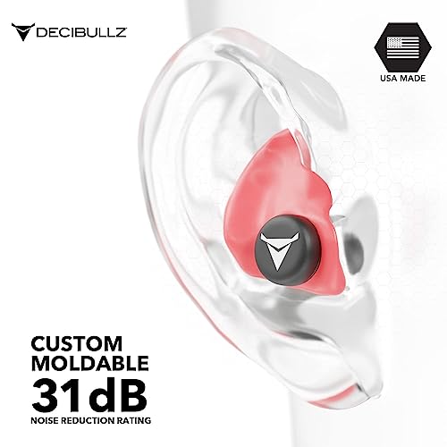 Decibullz Custom Molded Ear Plugs, 31dB NRR Shooting Ear Protection (Red) - color: Red