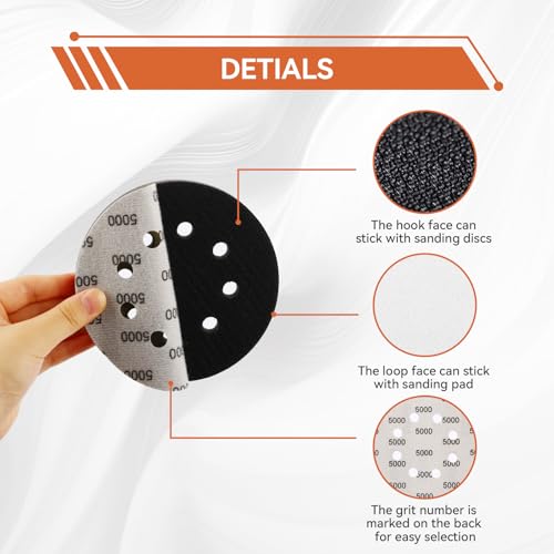 100PCS 5 Inch Sanding Discs Hook & Loop Sandpaper 400/600/800/1000/1500/2000/3000/5000/7000/10000 Grit Orbital Wet Dry Sandpaper with 2PCS Interface Pads for Automotive Wood Metal Polishing